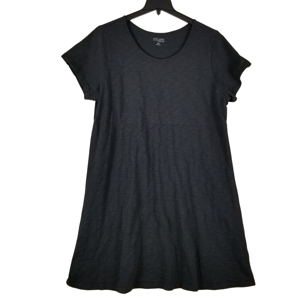 Escape by Habitat Clothes‎ Dress Women XXL Black Slub Knit Cotton A-Line 80009